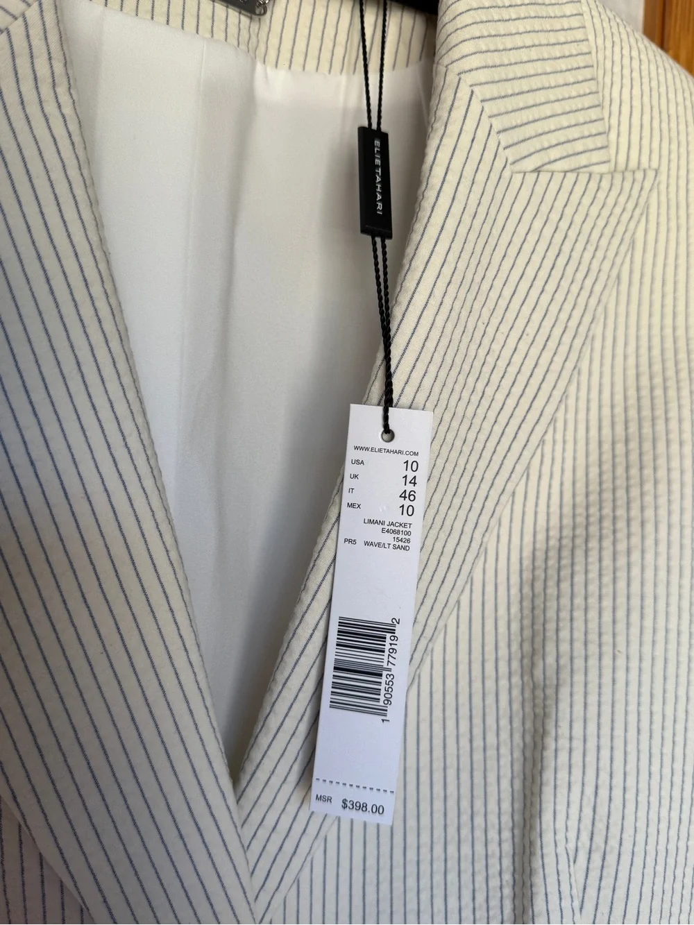 NWT Elie Tahari Limani Pinstripe Seersucker Blazer Jacket Size 10 MSRP $398 - Picture 6 of 6